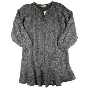 NEW Loft Dress Womens Medium Gray Green Paisely Long Sleeve Peasant Boho‎ Lined